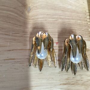 Gold and Pearl Clip-On Earrings